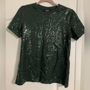 DKNY Green Sequin Short Sleeve Tee